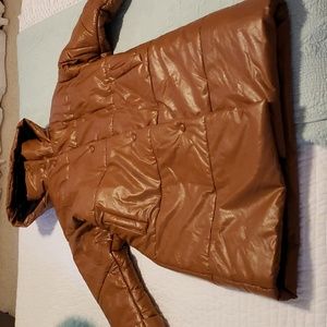 Urban Outfitters faux leather long hooded puffer coat